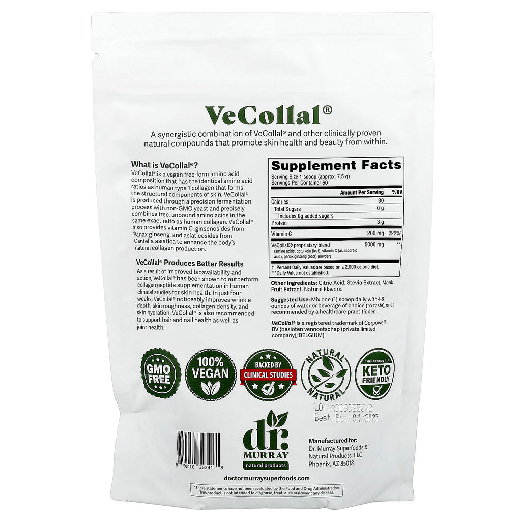 Dr. Murray's, VeCollal®, Vegan Type 1 Collagen, Strawberry Cream, 16 oz (454 g)