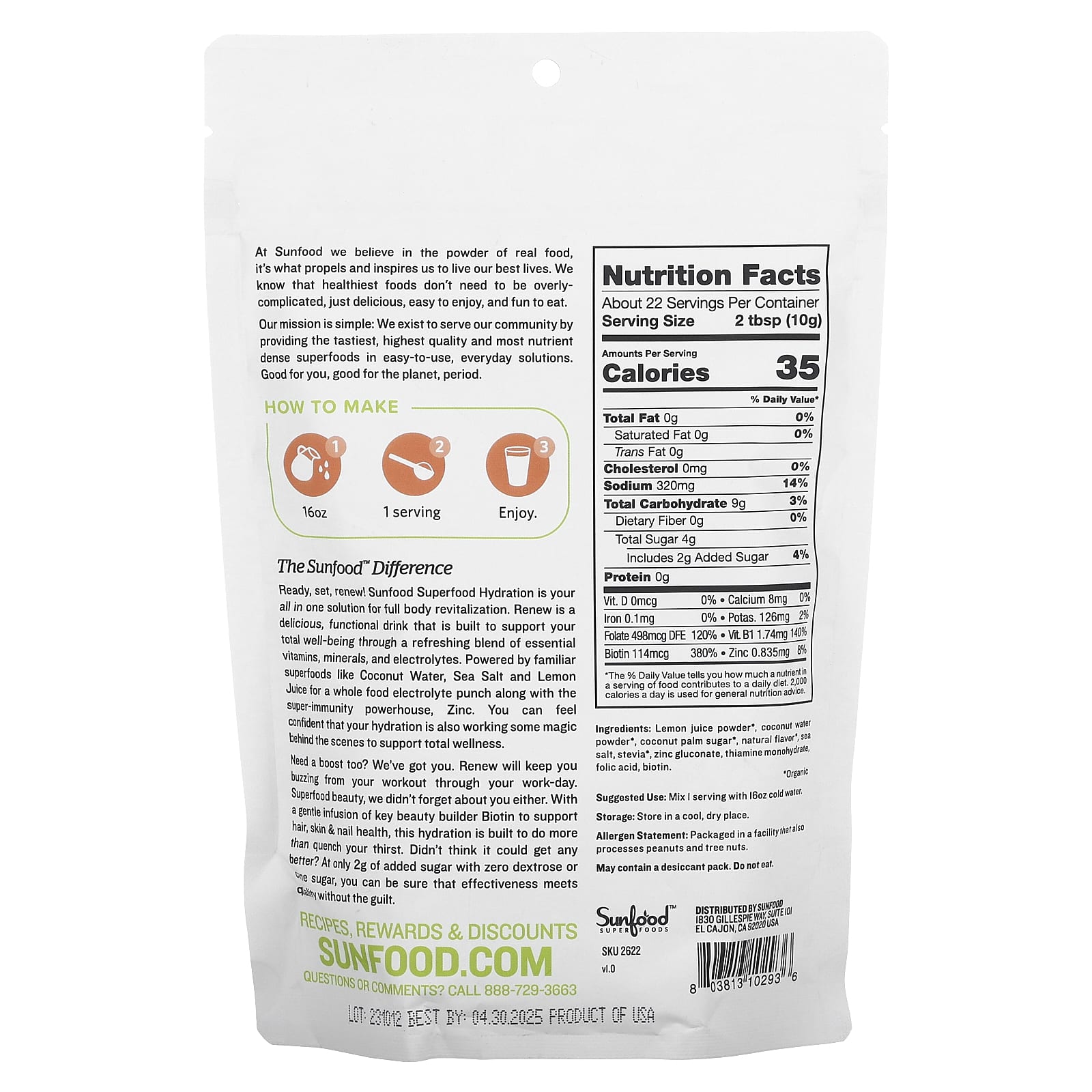 Sunfood, Superfood Hydration Renew, Sour Watermelon, 8 oz (227 g)