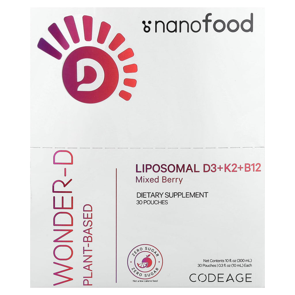 Codeage, Nanofood, Liposomal D3+K2+B12, Mixed Berry, 30 Pouches, 0.3 fl oz (10 ml) Each