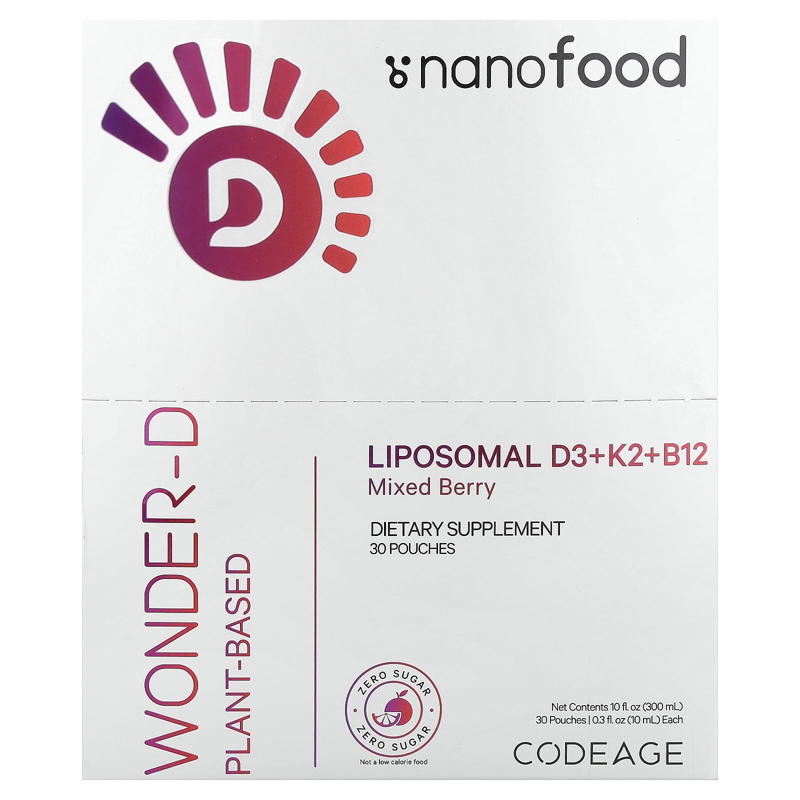 Codeage, Nanofood, Liposomal D3+K2+B12, Mixed Berry, 30 Pouches, 0.3 fl oz (10 ml) Each