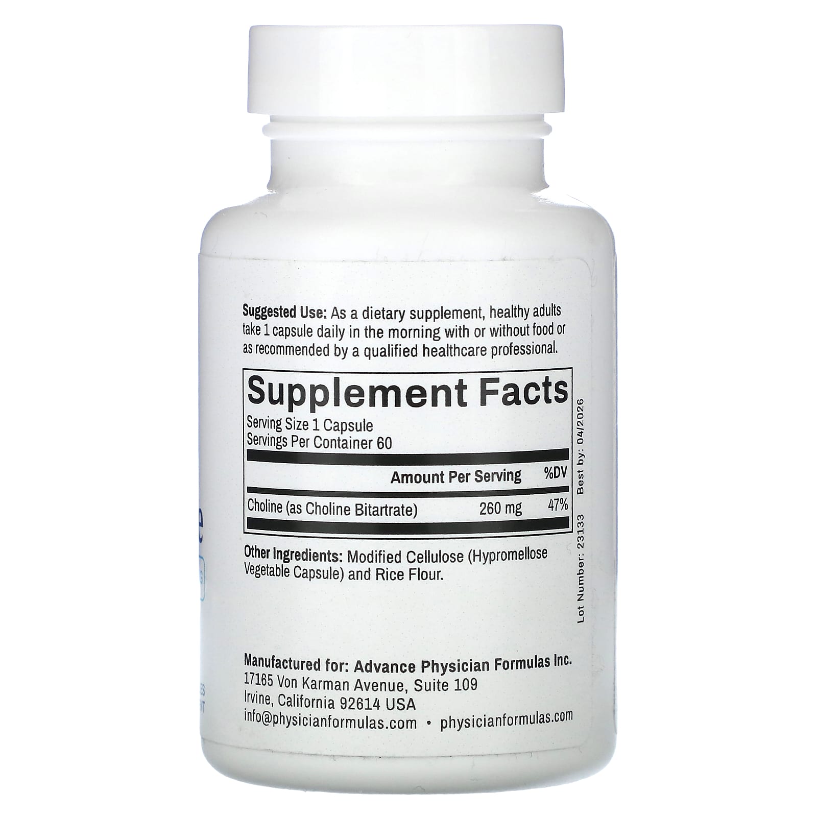 Advance Physician Formulas, Choline Bitartrate, 260 mg, 60 Capsules