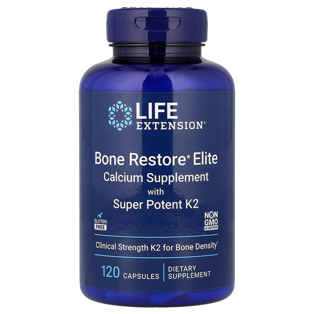 Life Extension, Bone Restore Elite, Calcium Supplement with Super Potent K2, 120 Capsules
