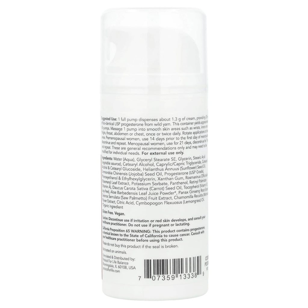 Protocol for Life Balance, Progesterone, Balancing Skin Cream, Unscented, 3 oz (85 g)