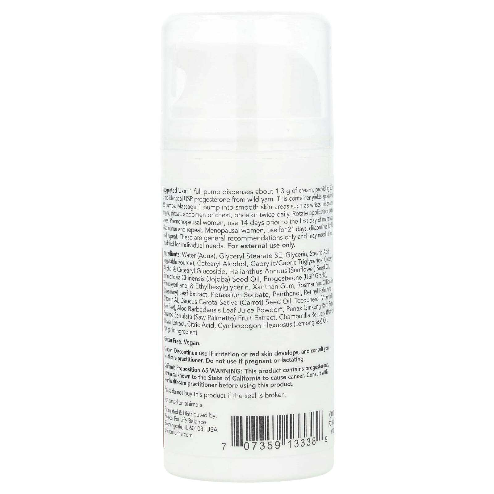 Protocol for Life Balance, Progesterone, Balancing Skin Cream, Unscented, 3 oz (85 g)