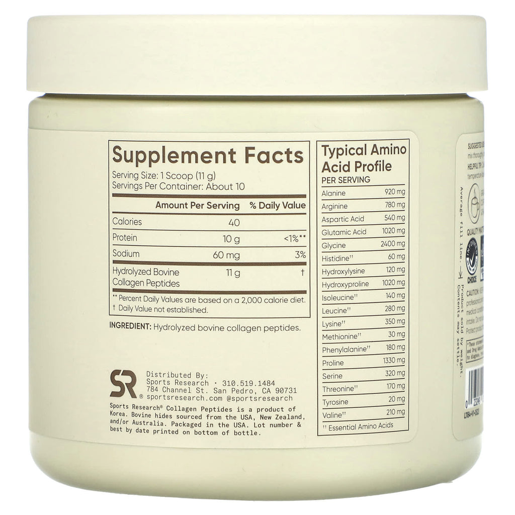 Sports Research, Collagen Peptides, Unflavored, 3.9 oz (110.6 g)