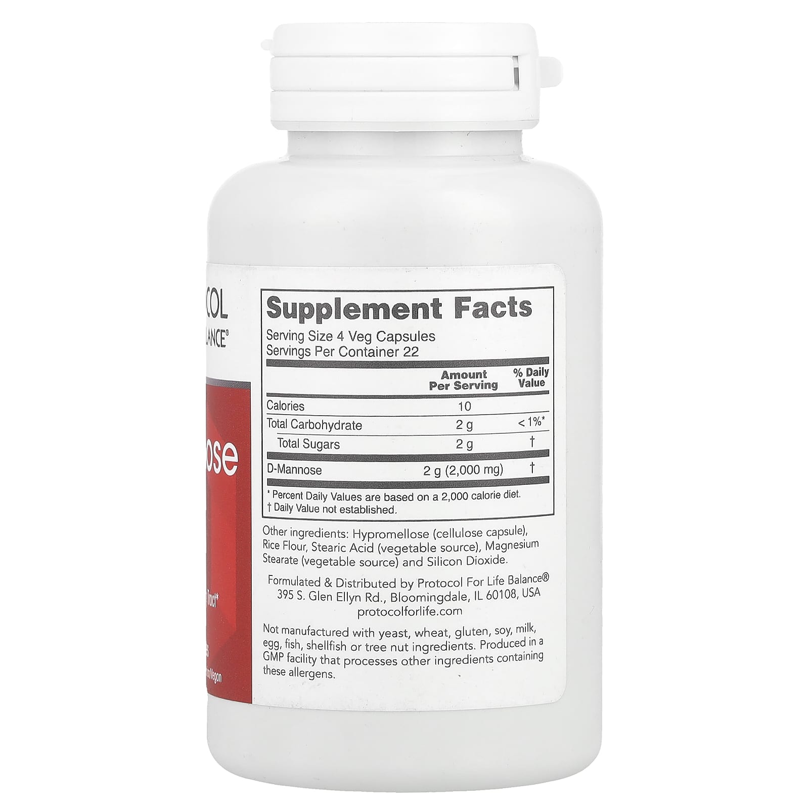 Protocol for Life Balance, D-Mannose, 500 mg , 90 Veg Capsules