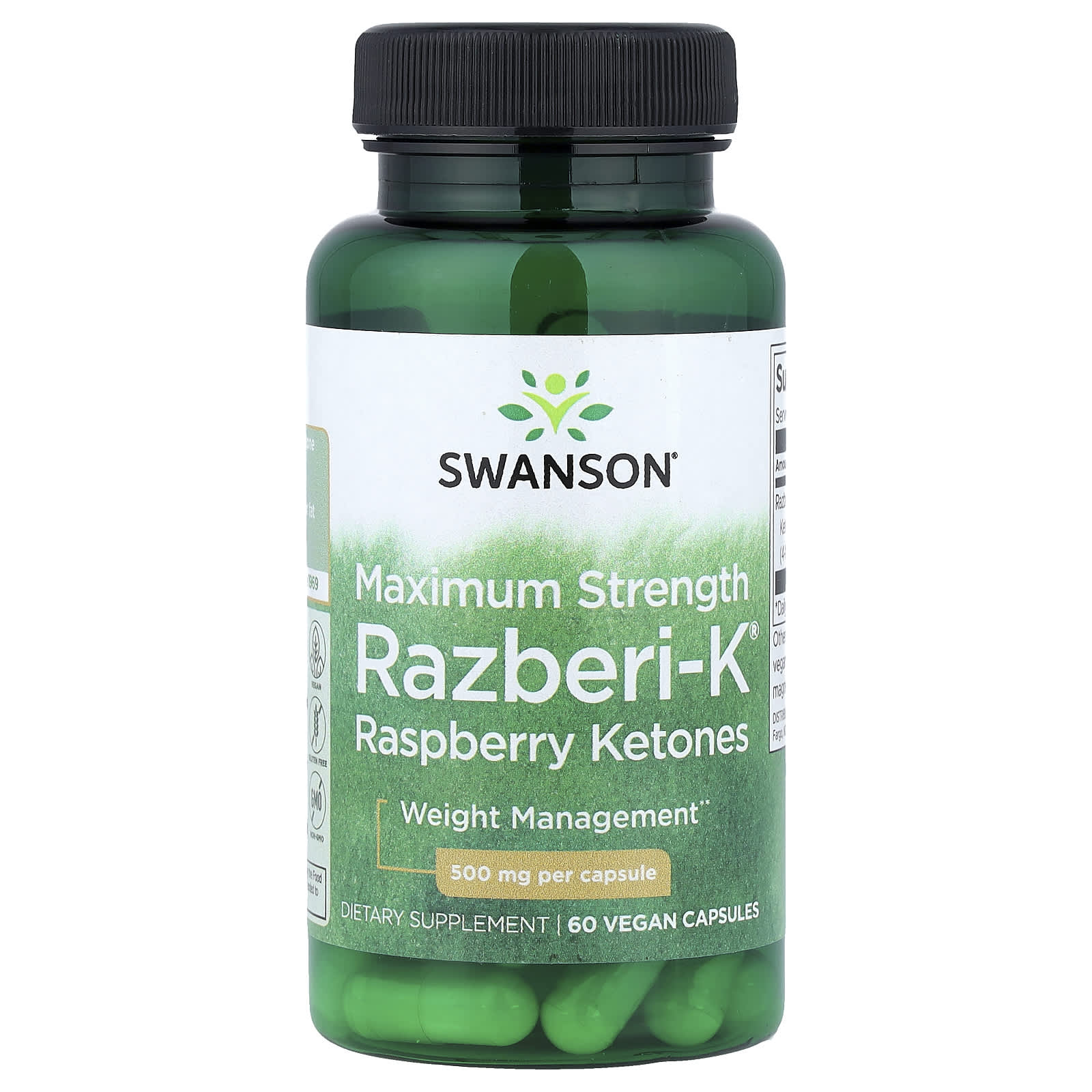 Swanson, Razberi-K®, Raspberry Ketones, Maximum Strength, 500 mg, 60 Vegan Capsules