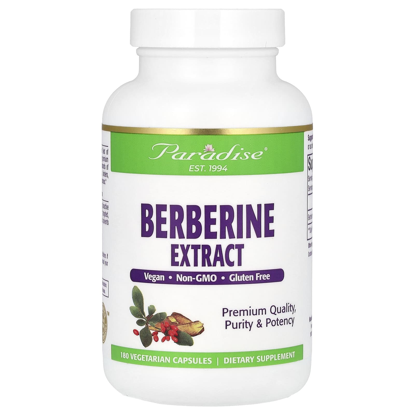 Paradise Herbs, Berberine Extract, 500 mg, 180 Vegetarian Capsules