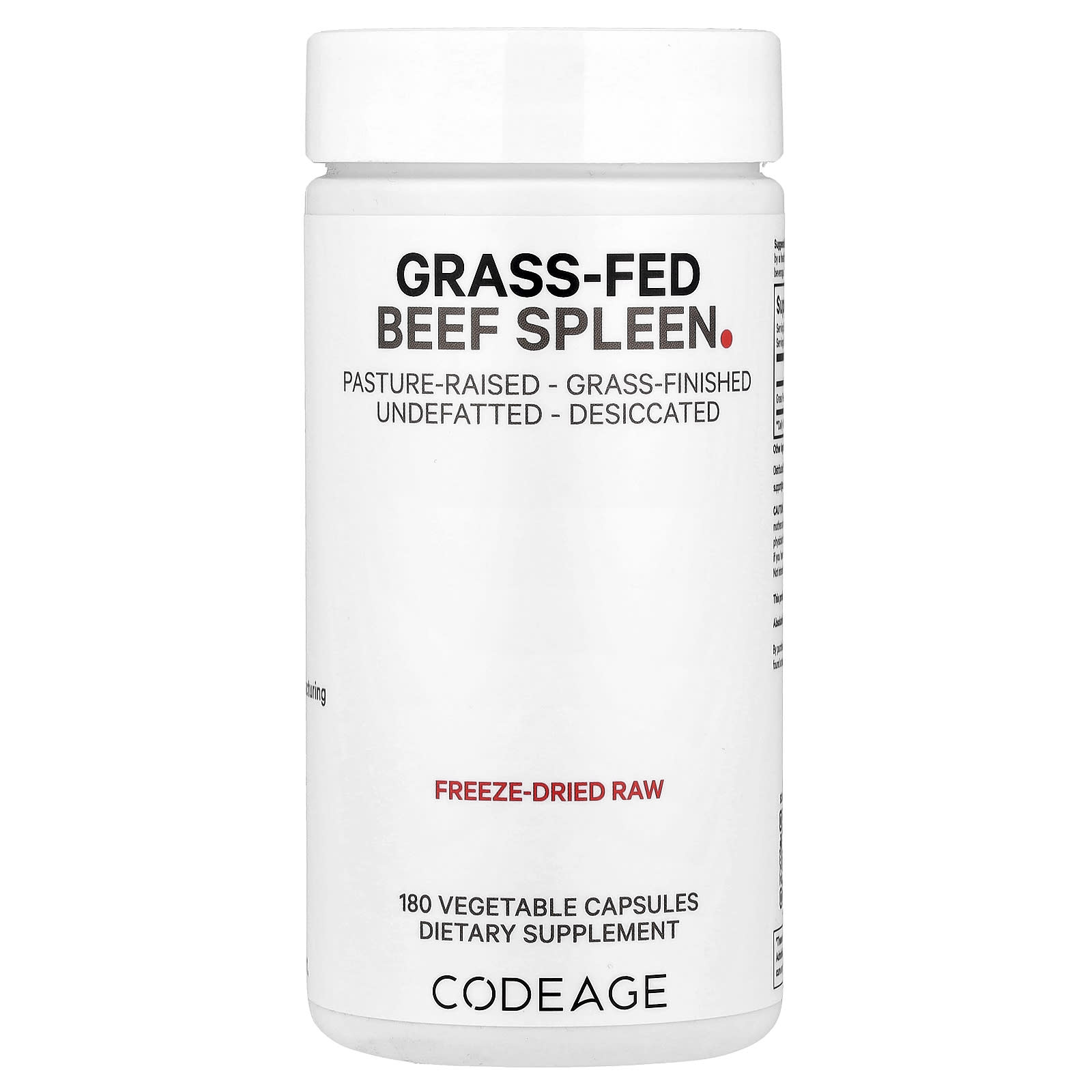 Codeage, Grass-Fed Beef Spleen, 180 Vegetable Capsules (500 mg per Capsule)