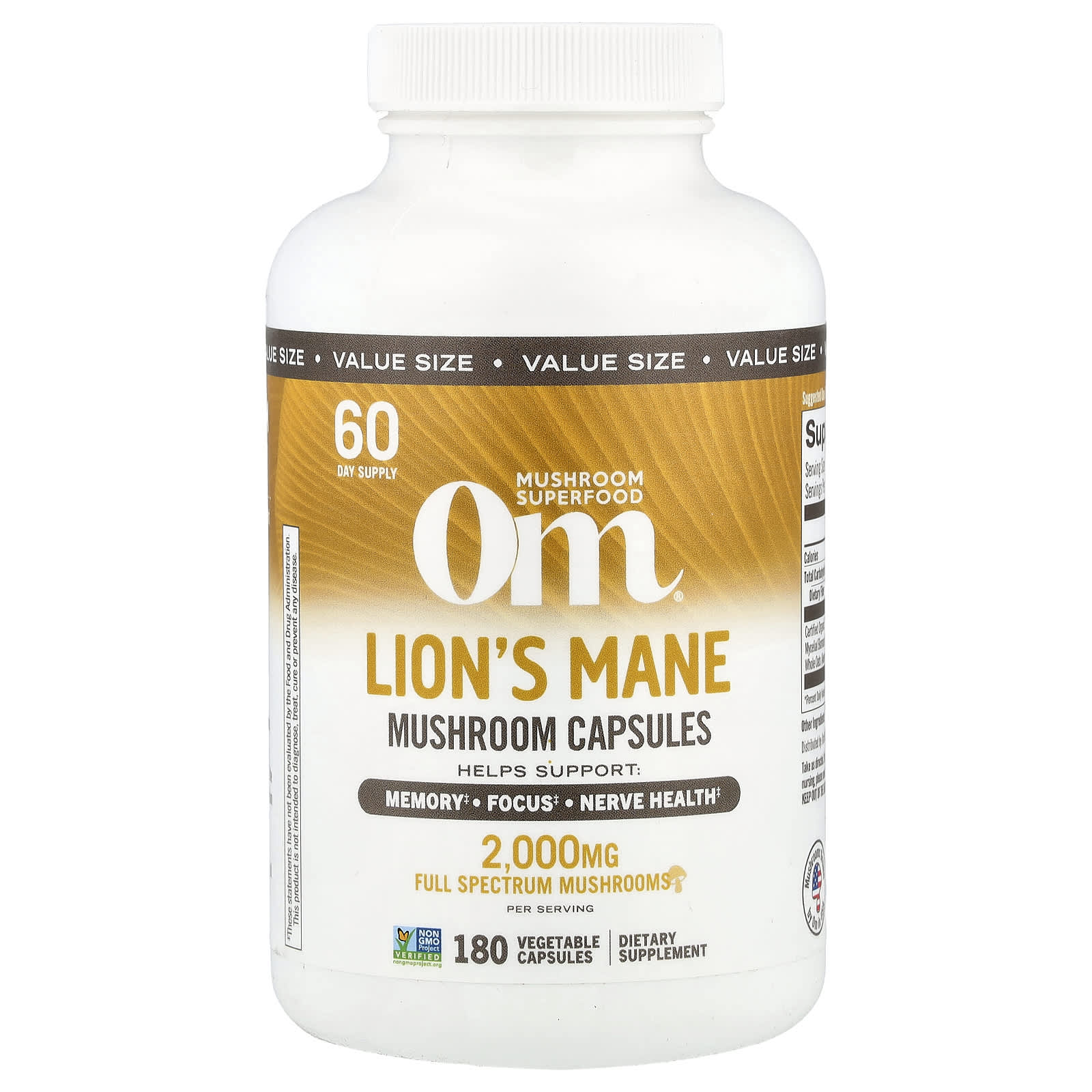 Om Mushrooms, Lion's Mane Mushroom Capsules, 180 Vegetable Capsules (666 mg per Capsule)