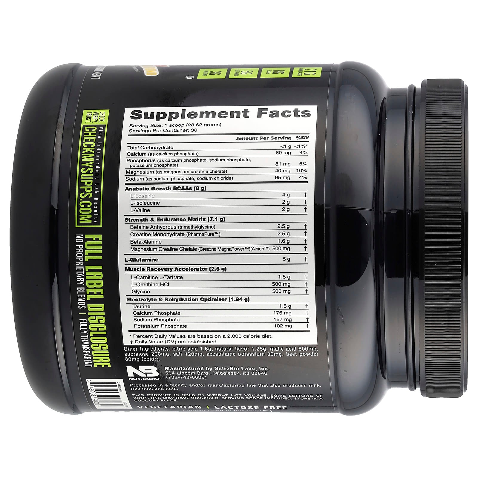 NutraBio, Reload Recovery Matrix, Strawberry Lemon Bomb, 1.89 lb (858 g) 