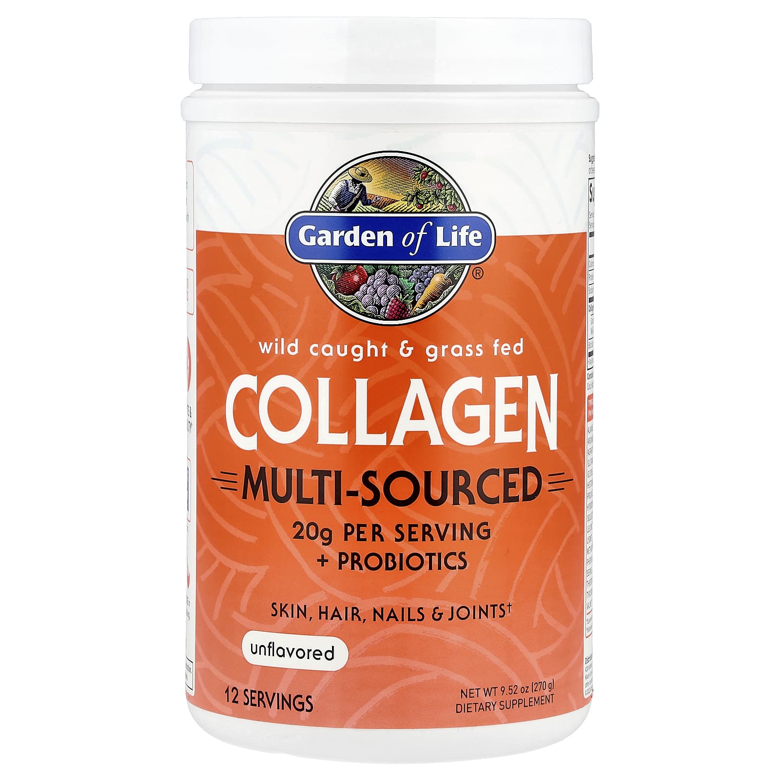Garden of Life, Wild Caught & Grass Fed Collagen, Multi-Sourced, Unflavored, 9.52 oz (270 g)