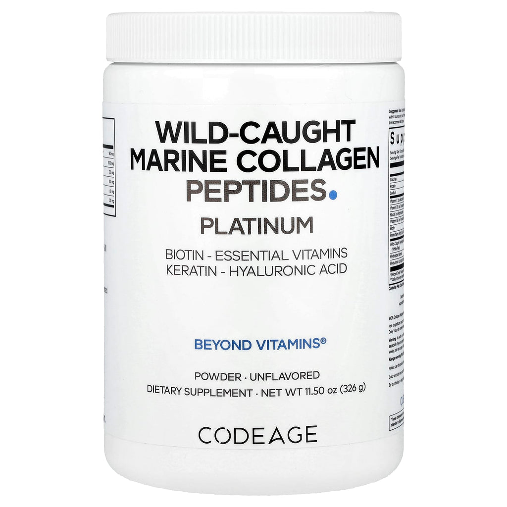 Codeage, Wild-Caught Marine Collagen Peptides Powder, Platinum, Unflavored, 11.5 oz (326 g)