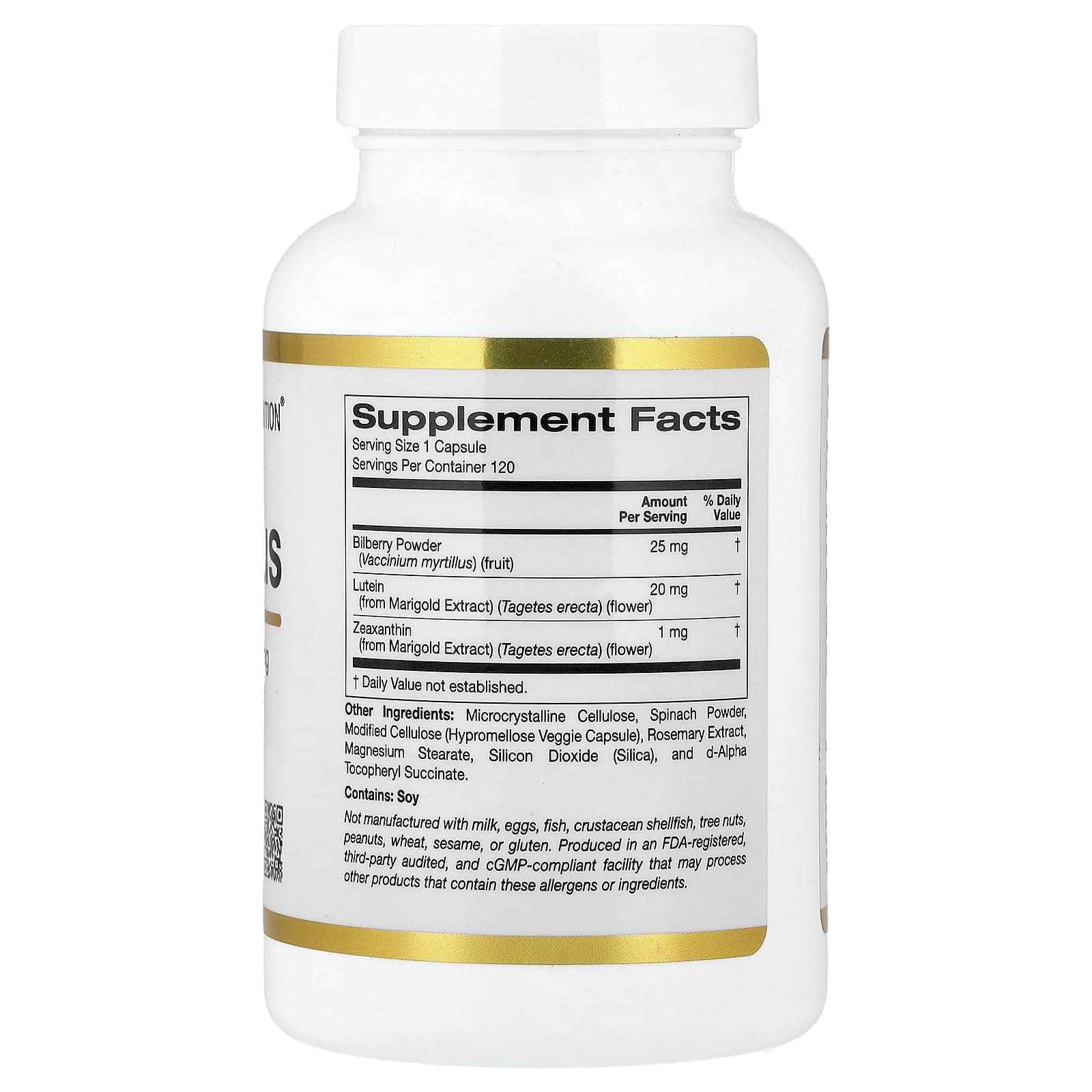 California Gold Nutrition, Lutein Plus with Bilberry Powder and Zeaxanthin, 120 Veggie Capsules