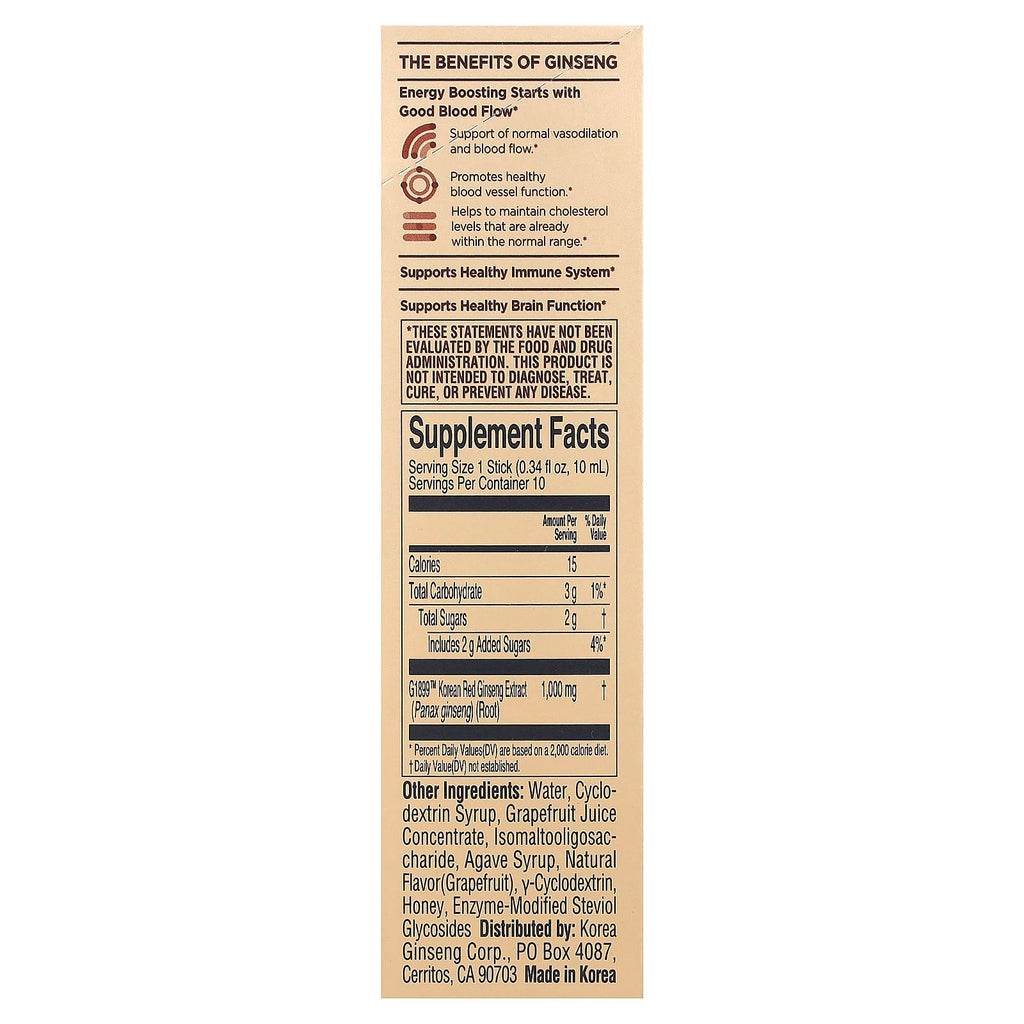 JungKwanJang, Korean Red Ginseng Extract, Everytime, Grapefruit, 10 Sticks, 0.34 fl oz (10 ml) Each