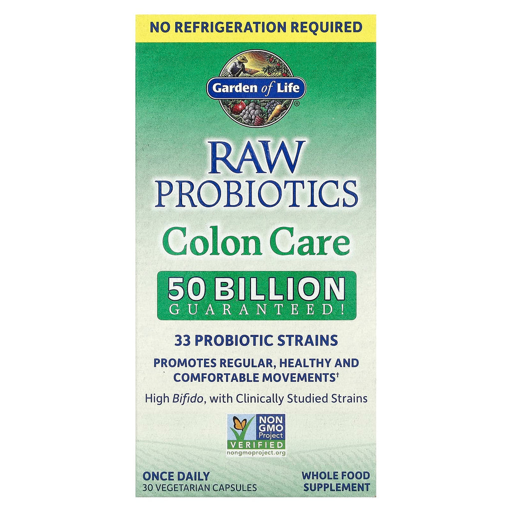Garden of Life, RAW Probiotics, Colon Care, Shelf-Stable, 30 Vegetarian Capsules