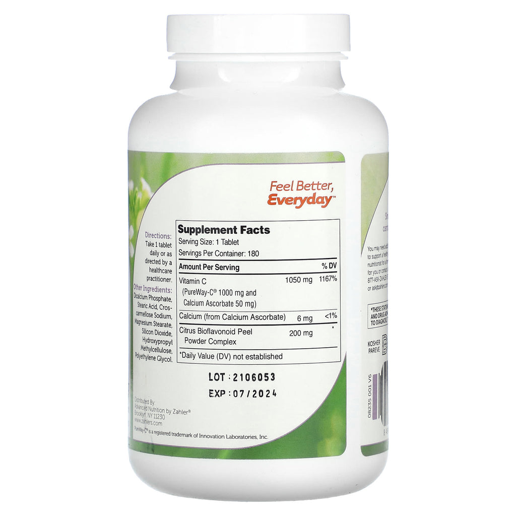 Zahler, PureWay-C, Vitmain C and Bioflavonoids, 1,000+ mg, 180 Tablets