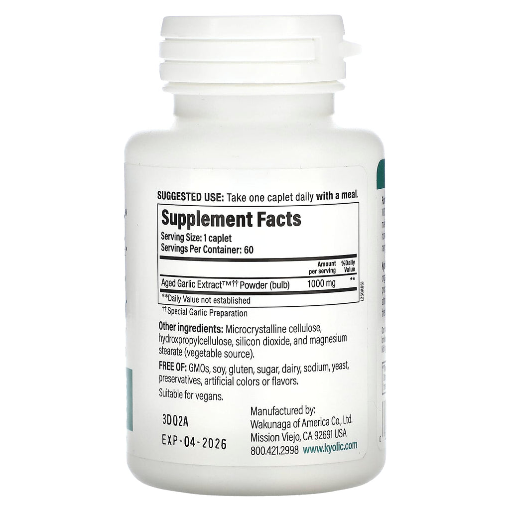 Kyolic, Aged Garlic Extract, Cardiovascular Health, One Per Day, Formula 250, 60 Vegan Caplets (1,000 mg per Capsule)
