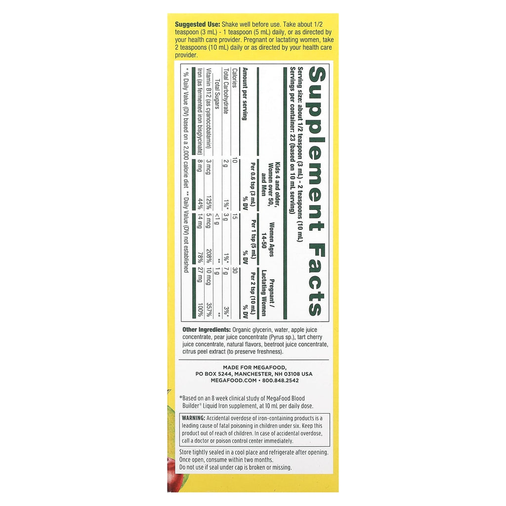 MegaFood, Blood Builder Liquid Iron, Once Daily, Orchard Fruit, 7.7 fl oz (230 ml)