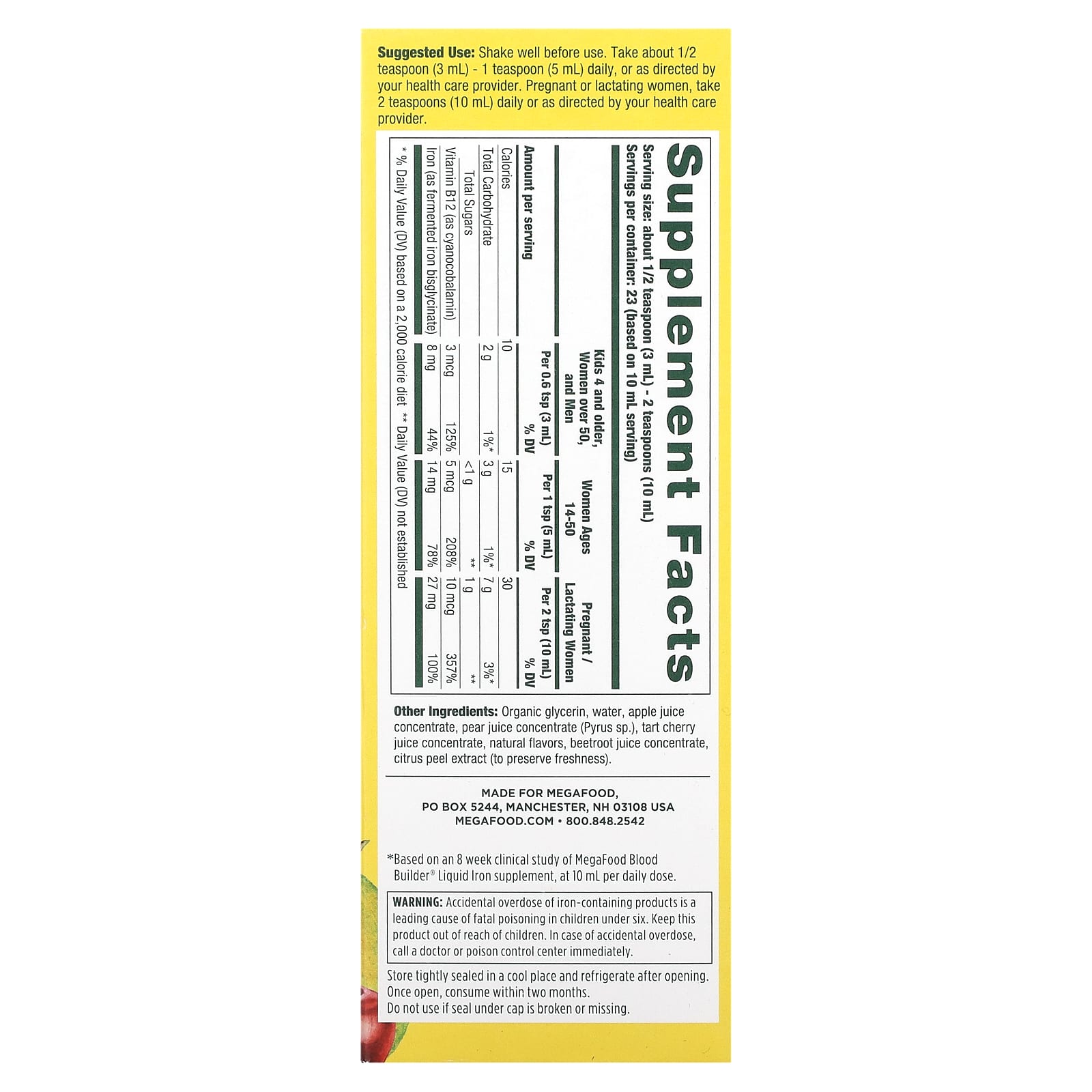 MegaFood, Blood Builder Liquid Iron, Once Daily, Orchard Fruit, 7.7 fl oz (230 ml)