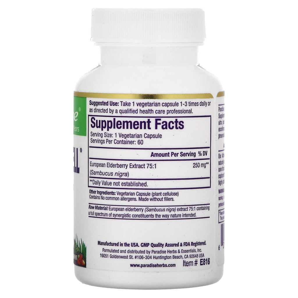 Paradise Herbs, Sambuca-Well, European Elderberry, 250 mg, 60 Vegetarian Capsules