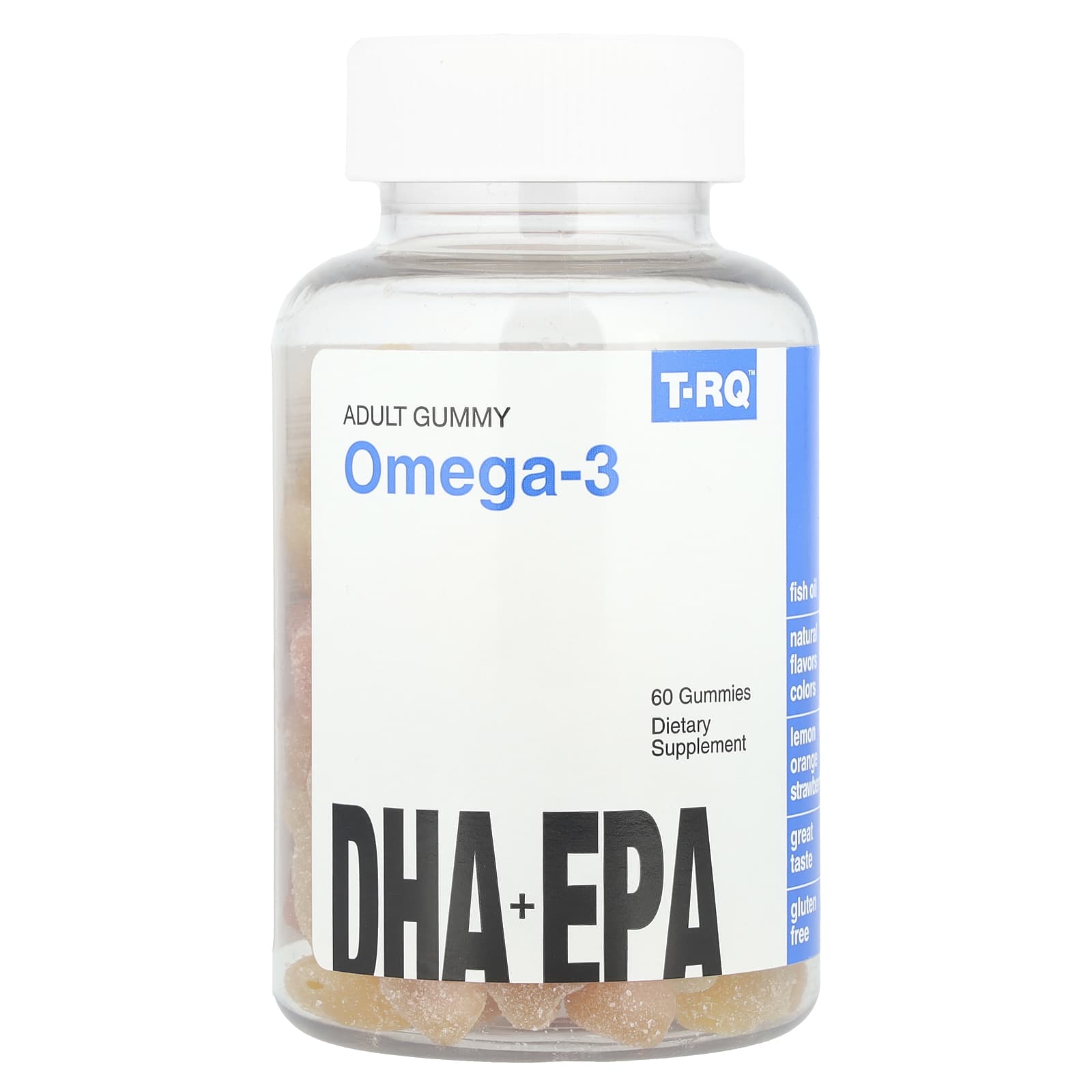 T-RQ, Adult Gummy Omega-3, DHA + EPA, Lemon, Orange, Strawberry, 60 Gummies