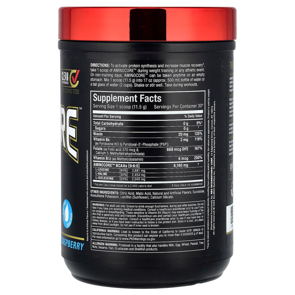 ALLMAX, AMINOCORE™ BCAA, Blue Raspberry, 0.76 lbs (345 g)