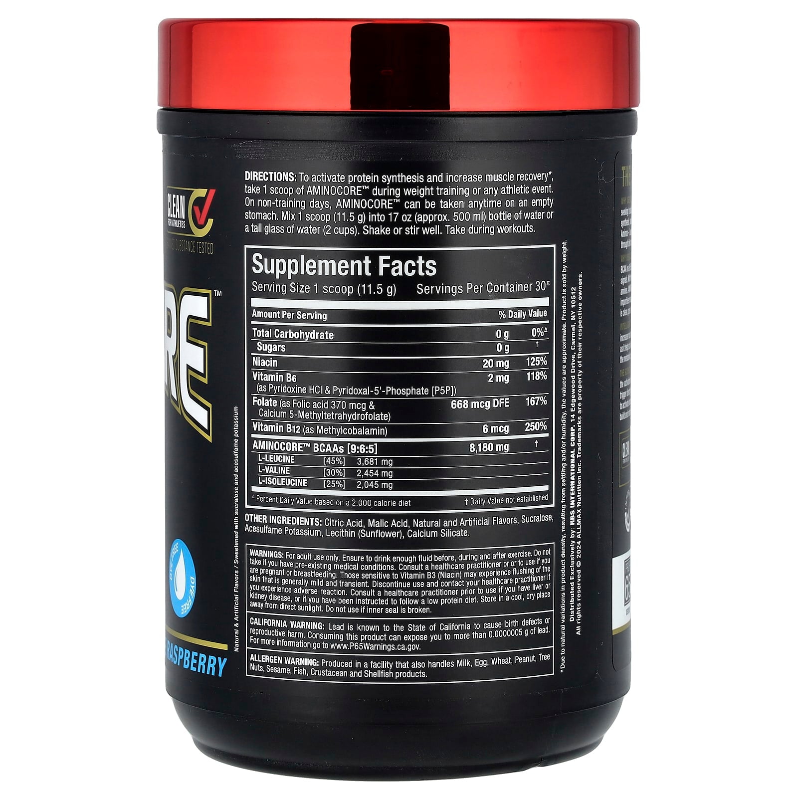 ALLMAX, AMINOCORE™ BCAA, Blue Raspberry, 0.76 lbs (345 g)