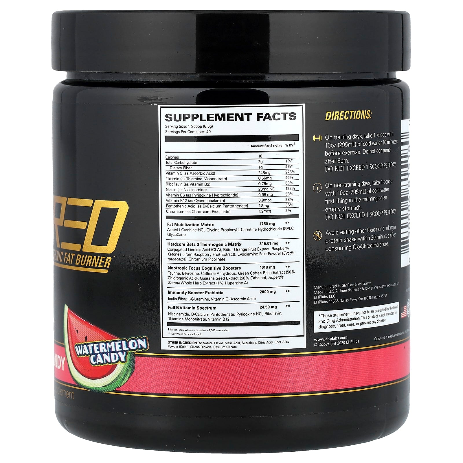 EHPlabs, OxyShred Hardcore, Thermogenic Fat Burner, Watermelon Candy, 9.2 oz (260 g)