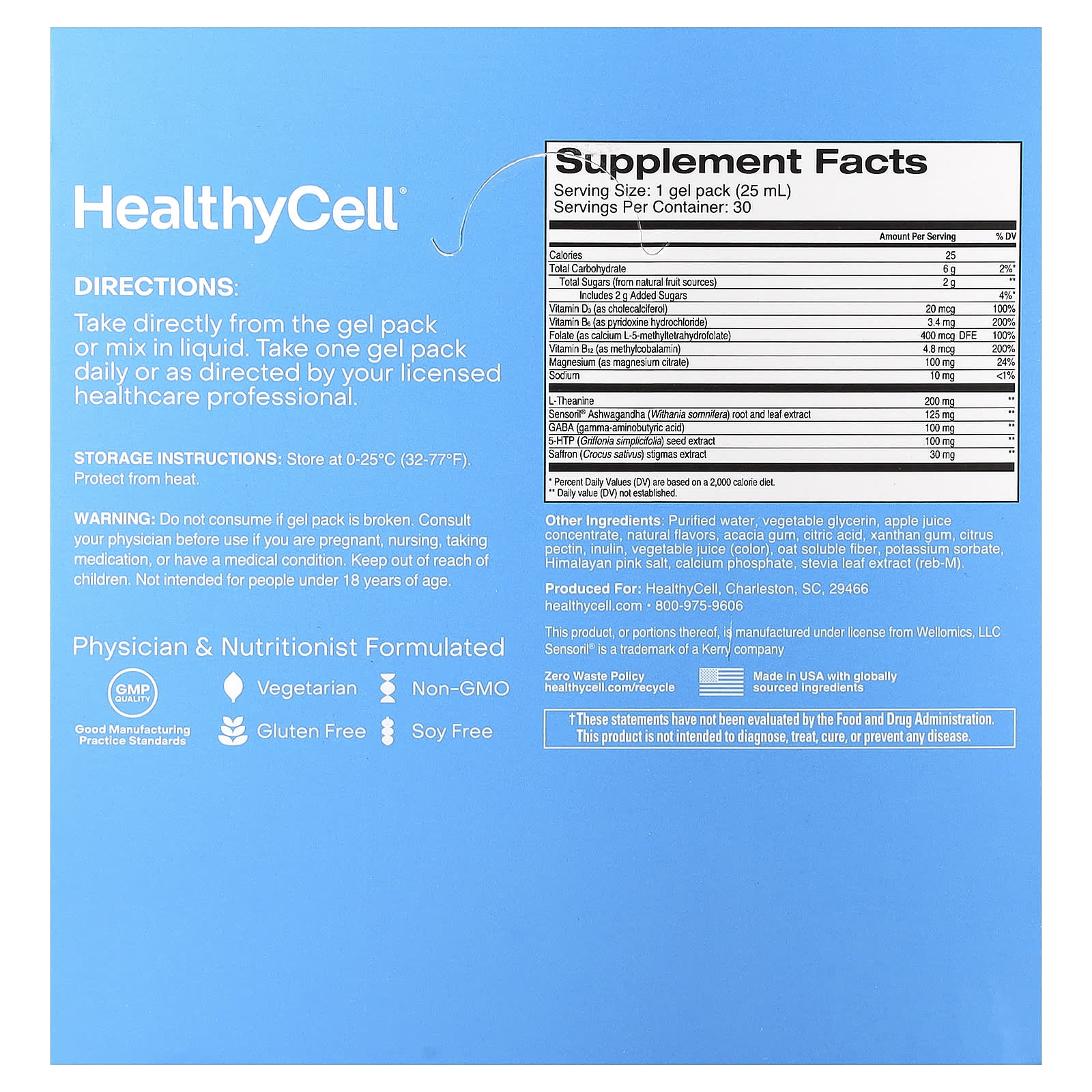 HealthyCell, Calm Mood, Berry Lemon, 30 Gel Packs, 0.84 fl oz (25 ml) Each