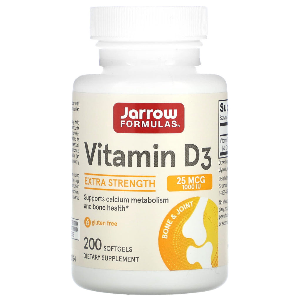 Jarrow Formulas, Vitamin D3, Cholecalciferol, 25 mcg (1,000 IU), 200 Softgels