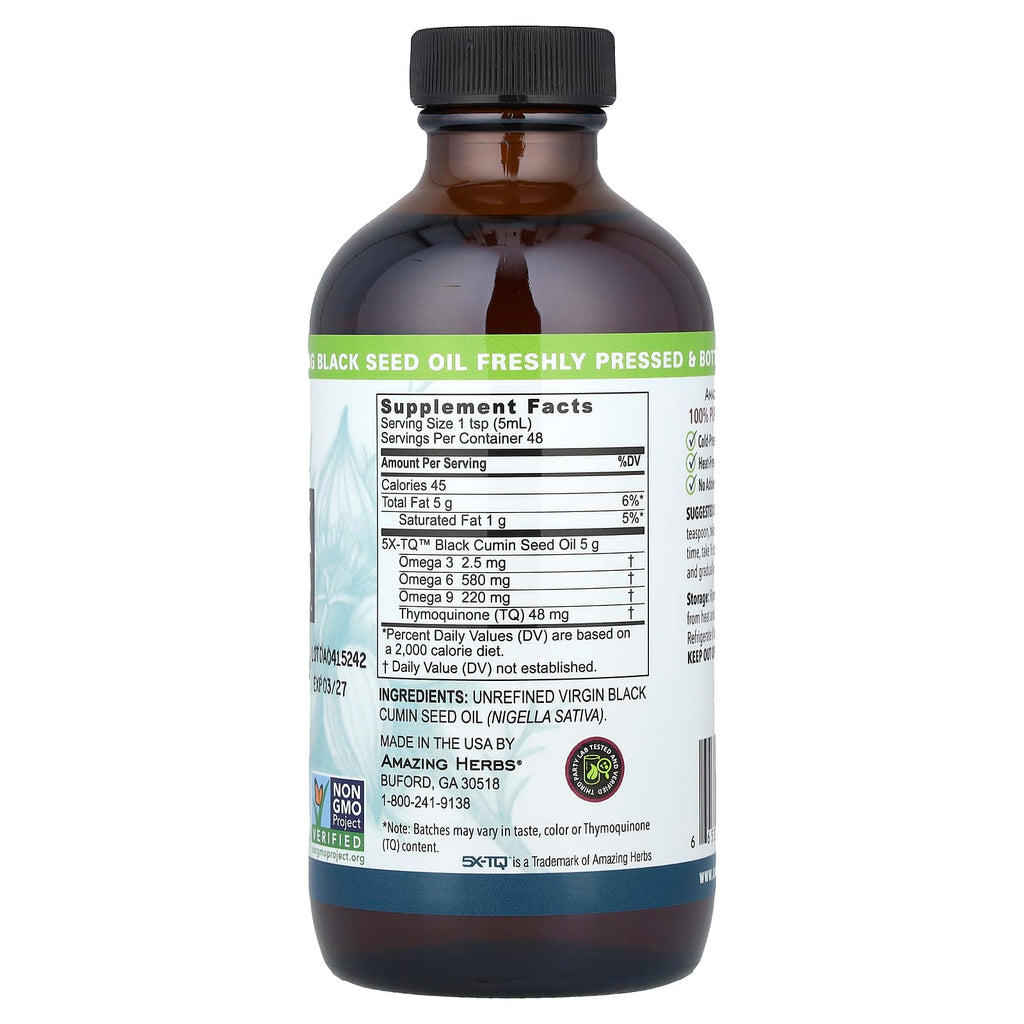 Amazing Herbs, Premium Black Seed™, 100% Pure Cold-Pressed Black Cumin Seed Oil, 5 g, 8 fl oz (240 ml)