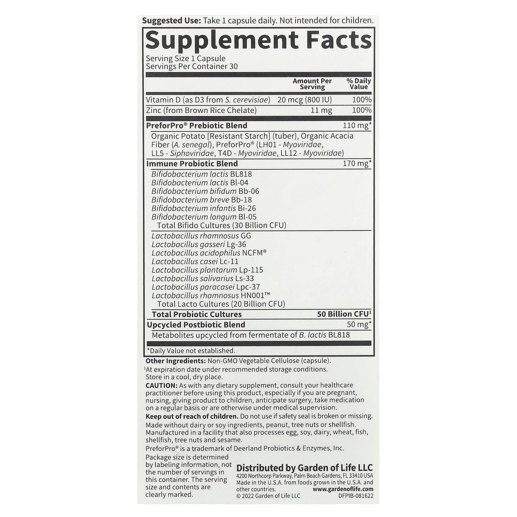 Garden of Life, Probiotics Immune, 30 Vegetarian Capsules