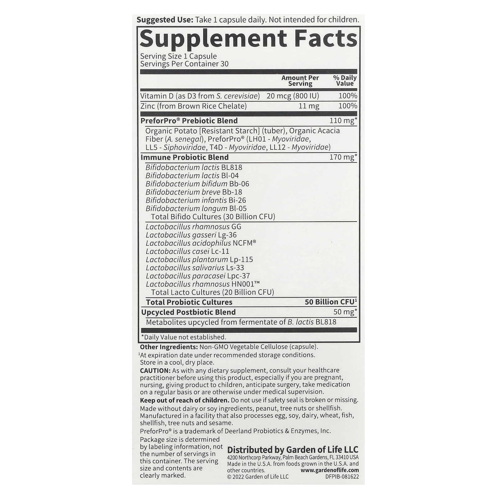 Garden of Life, Probiotics Immune, 30 Vegetarian Capsules