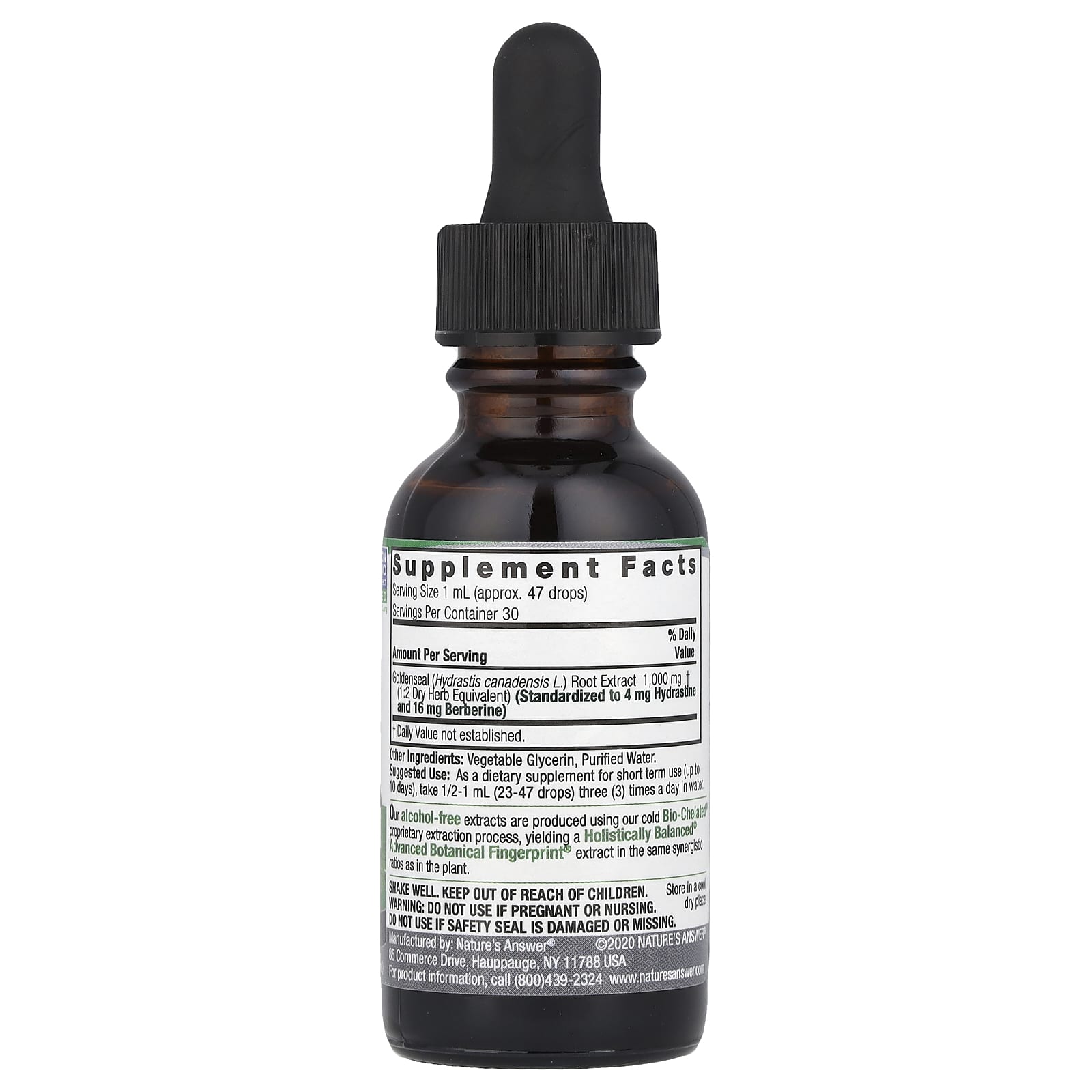Nature's Answer, Goldenseal Root, Standardized Fluid Extract, Alcohol-Free, 1,000 mg, 1 fl oz (30 ml)