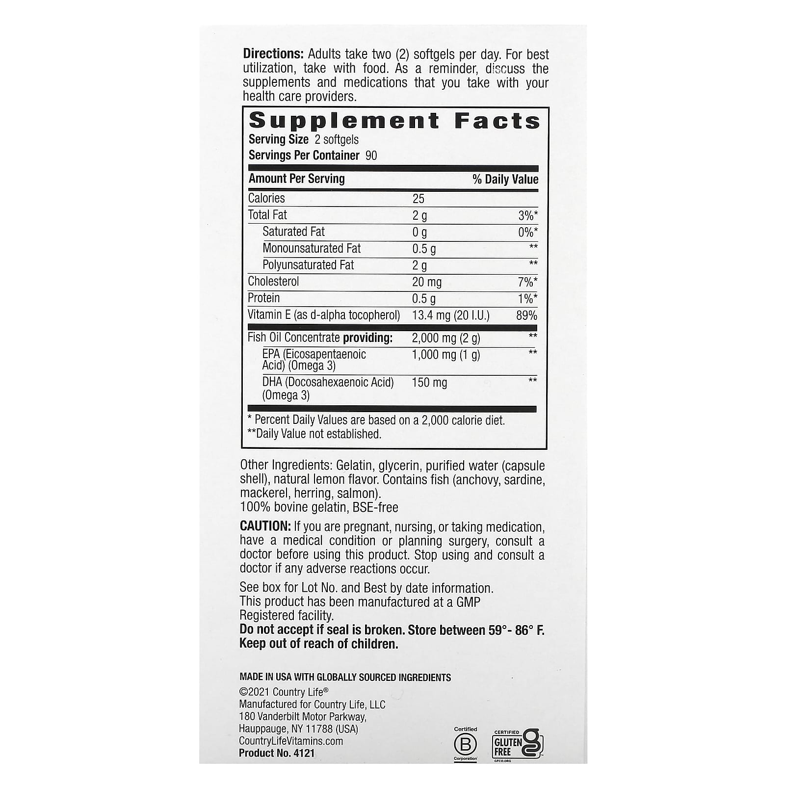 Country Life, Omega 3 Mood, Natural Lemon, 180 Softgels