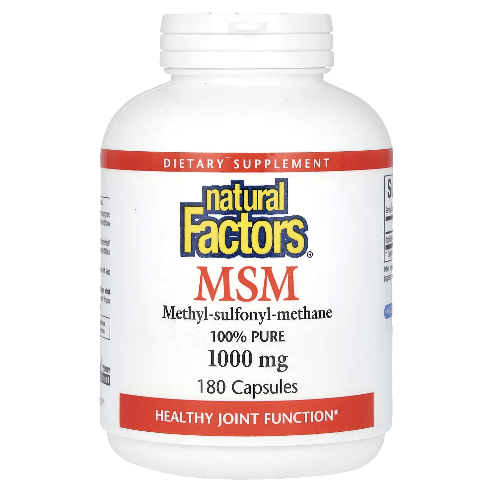 Natural Factors, MSM, Methyl-Sulfonyl-Methane, 1,000 mg, 180 Capsules