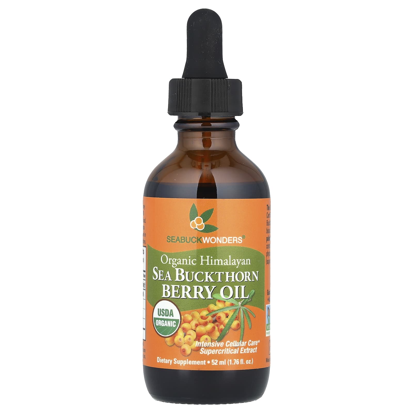 SeaBuckWonders, Organic Himalayan Sea Buckthorn Berry Oil, 1,000 mg, 1.76 fl oz (52 ml)