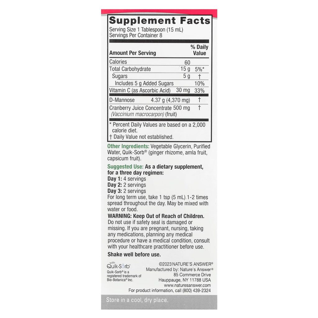 Nature's Answer, UT Answer®, D-Mannose & Cranberry Concentrate, 4 fl oz (120 ml)
