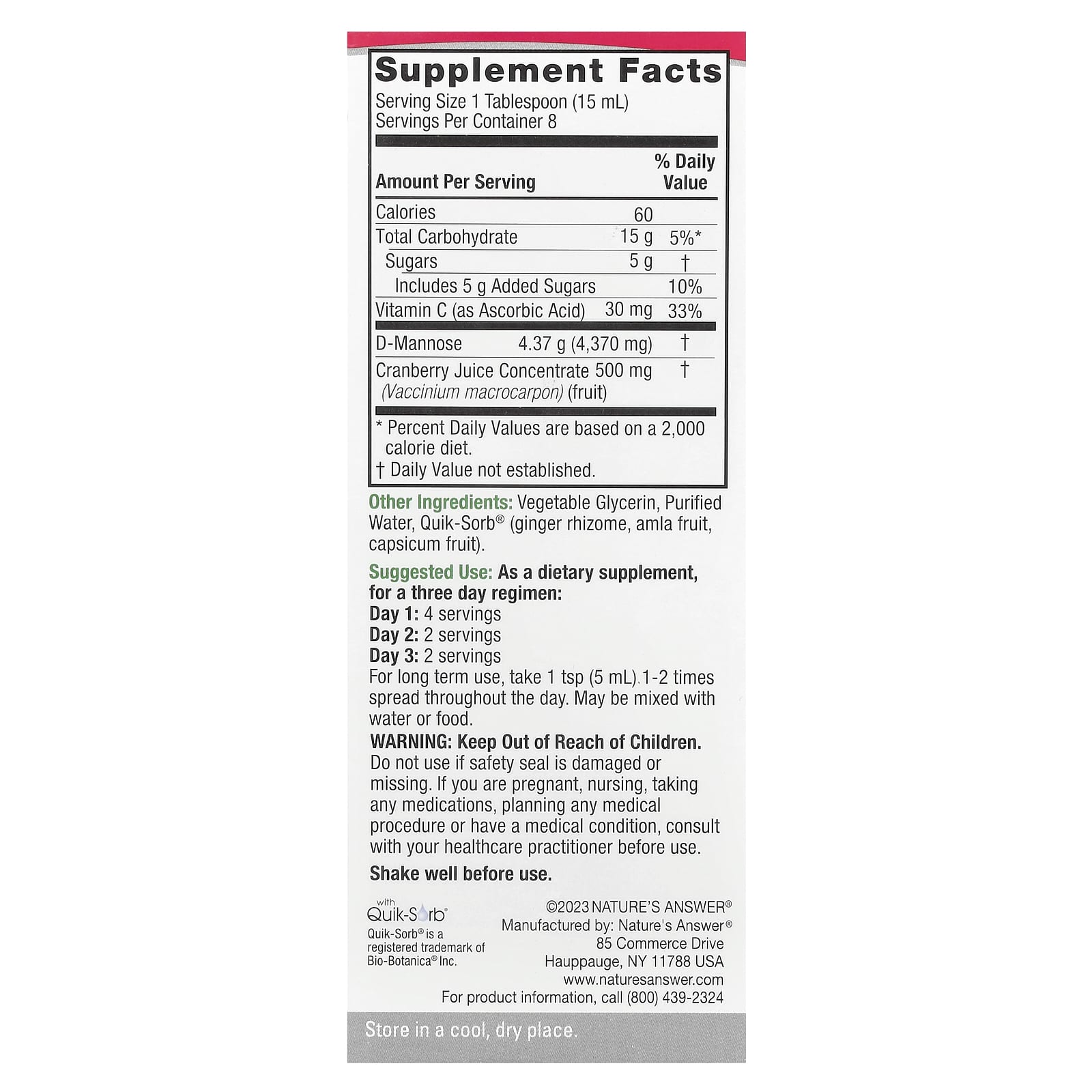 Nature's Answer, UT Answer®, D-Mannose & Cranberry Concentrate, 4 fl oz (120 ml)