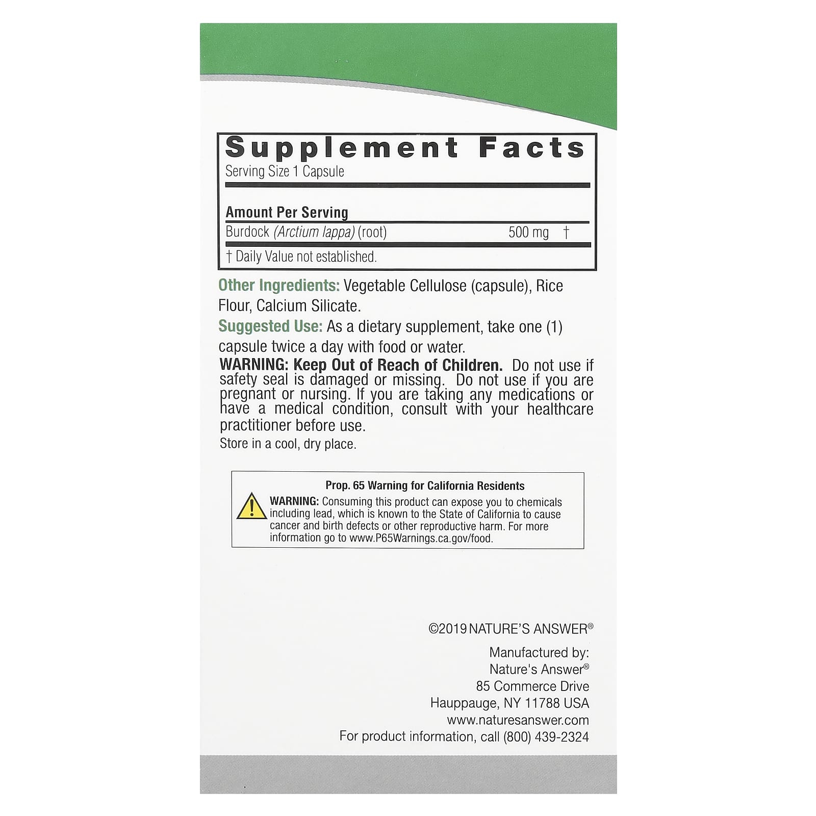 Nature's Answer, Burdock, 500 mg, 90 Vegetarian Capsules