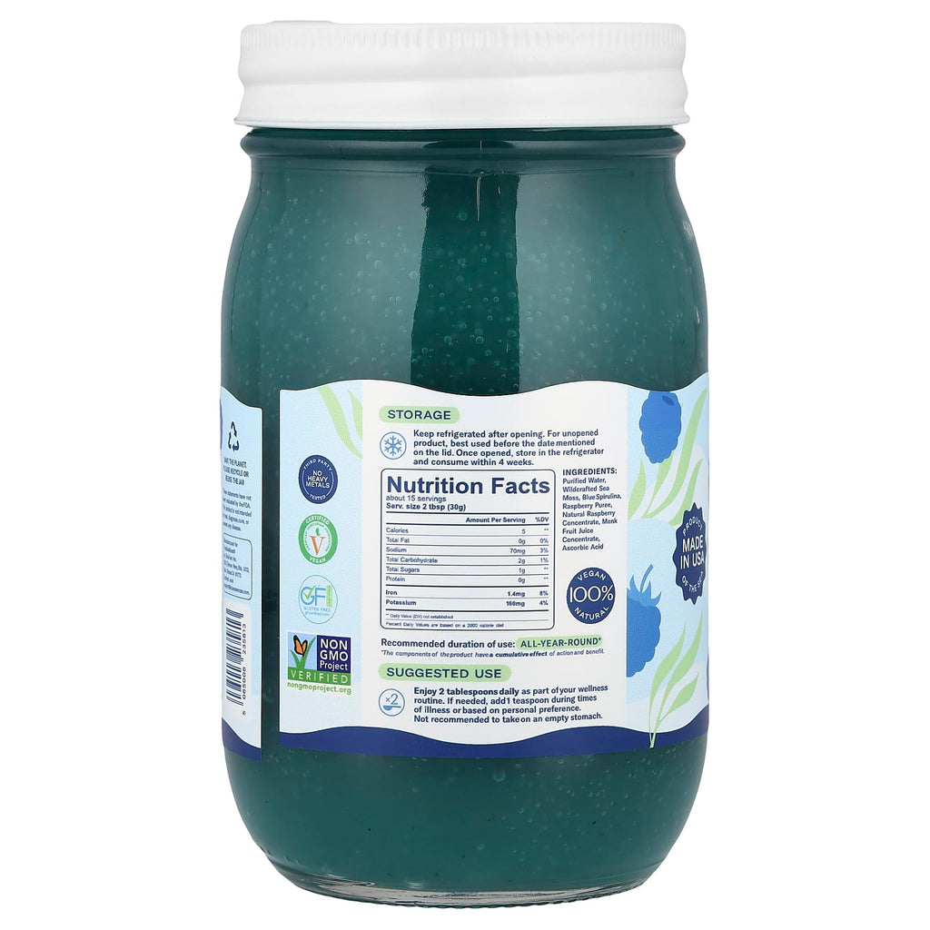 True Sea Moss, Natural Superfood From The Sea, Blue Spirulina and Raspberry, 16 fl oz (473 ml)