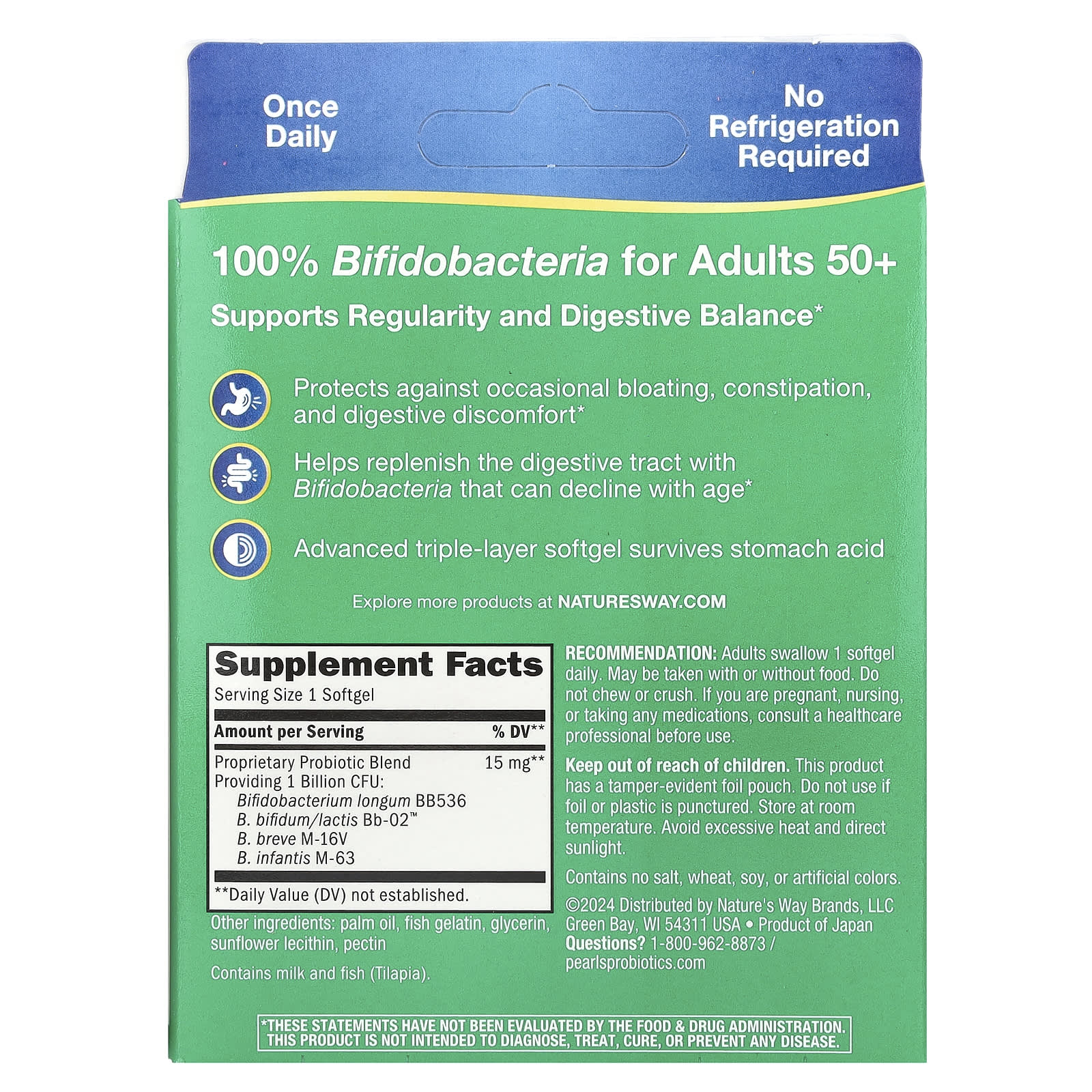 Nature's Way, Adult 50+ Probiotic Pearls , 1 Billion CFU, 30 Softgels