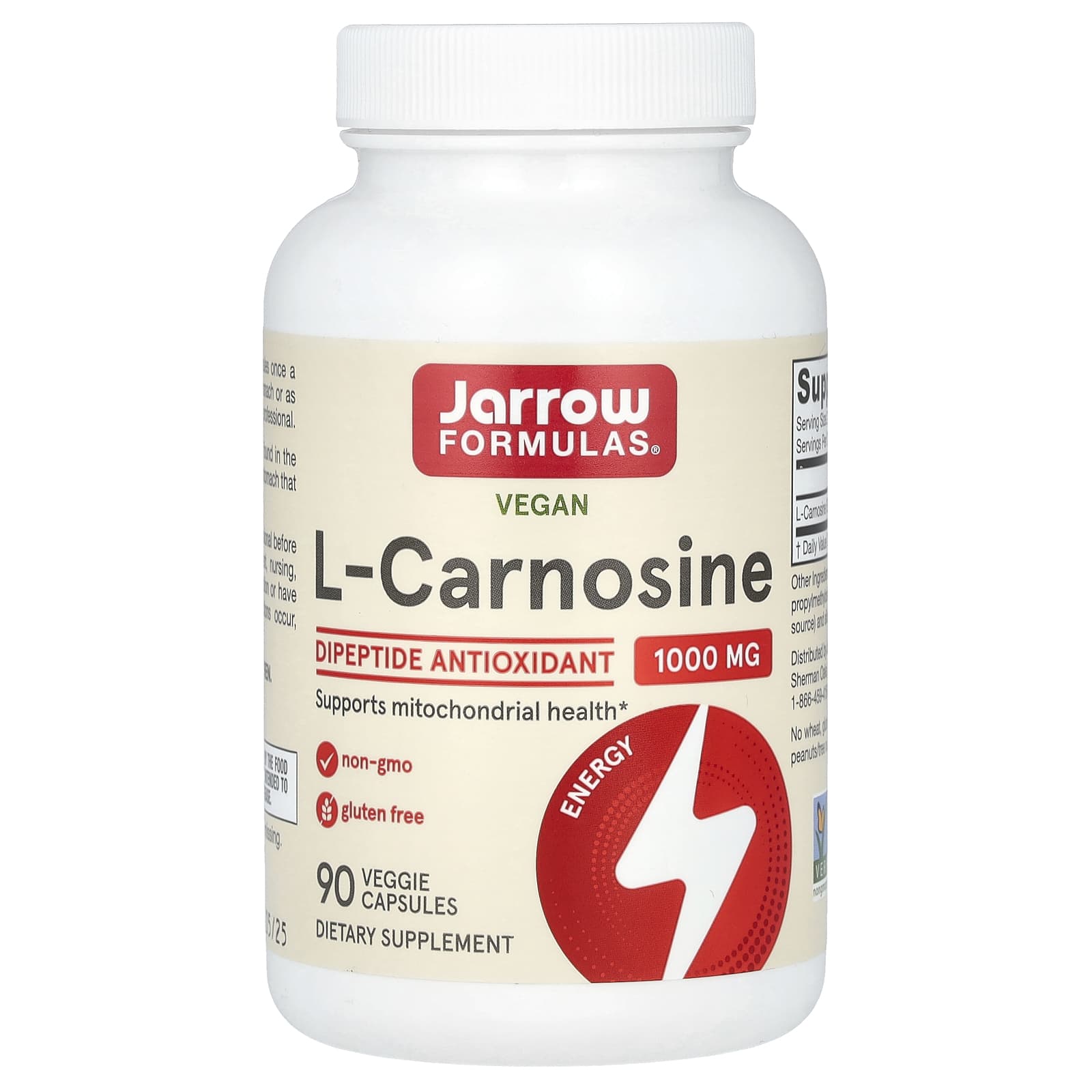 Jarrow Formulas, Vegan L-Carnosine, 90 Veggie Capsules (500 mg per Capsule)