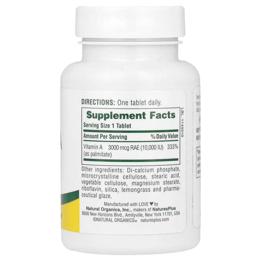 NaturesPlus, Water-Dispersible Vitamin A, 10,000 IU (3,000 mcg), 90 Tablets
