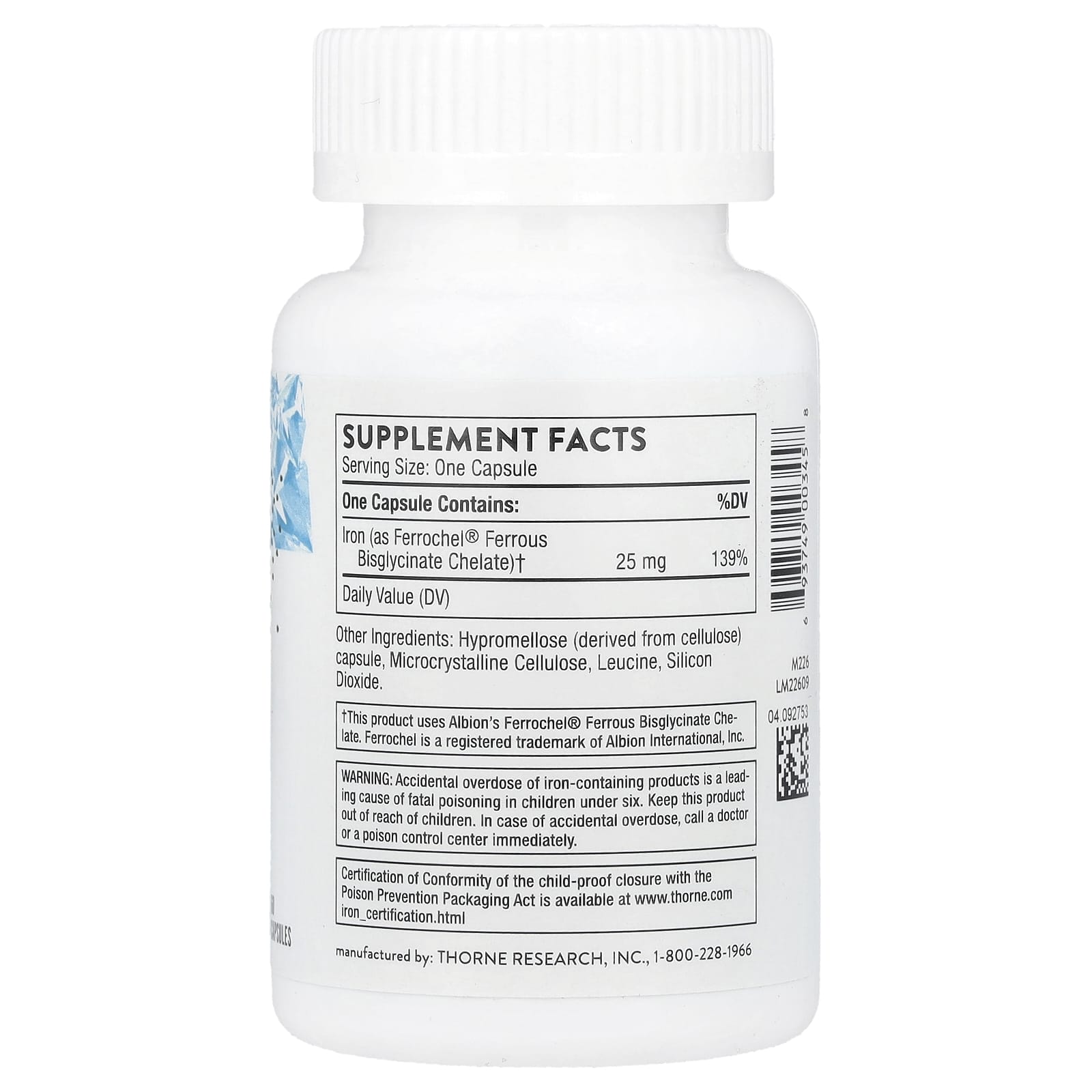 Thorne, Iron Bisglycinate, 60 Capsules (25 mg per Capsule)