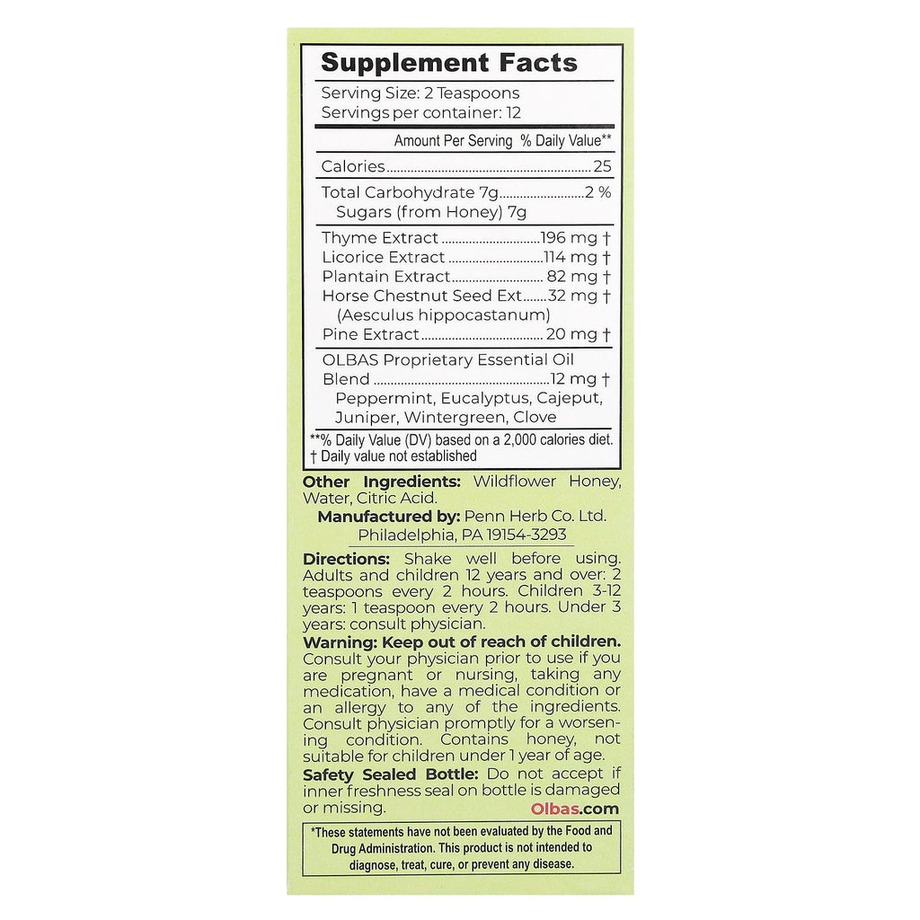 Olbas, Cough Syrup, Honey & Herbs, 4 fl oz (118 ml)