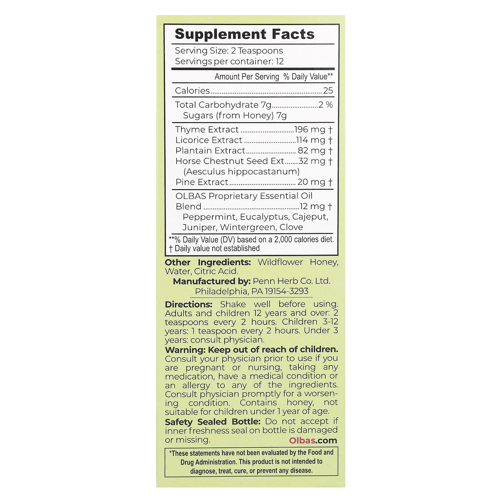 Olbas, Cough Syrup, Honey & Herbs, 4 fl oz (118 ml)