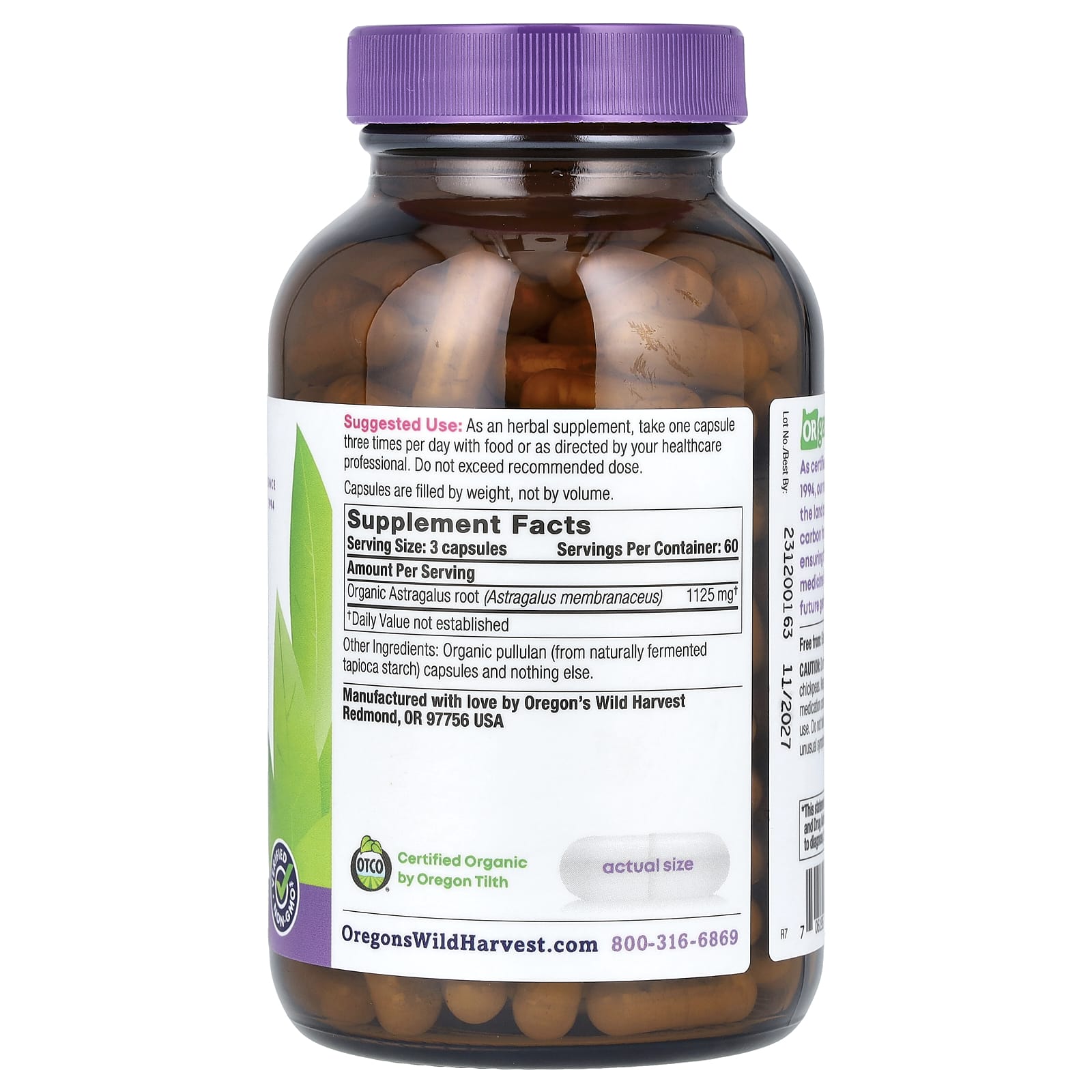 Oregon's Wild Harvest, Organic Astragalus, 180 Organic Vegan Capsules (375 mg per Capsule)