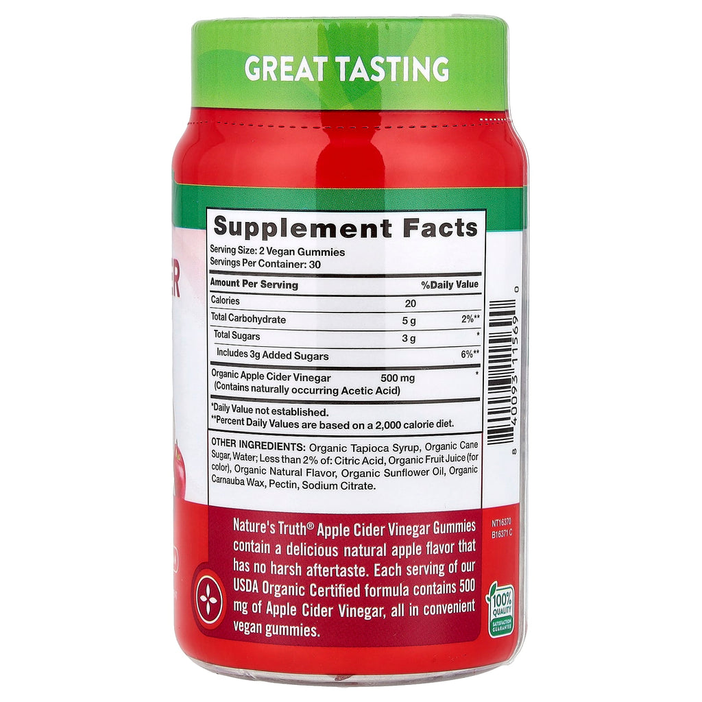 Nature's Truth, Organic Apple Cider Vinegar Gummies, Natural Apple, 60 Gummies